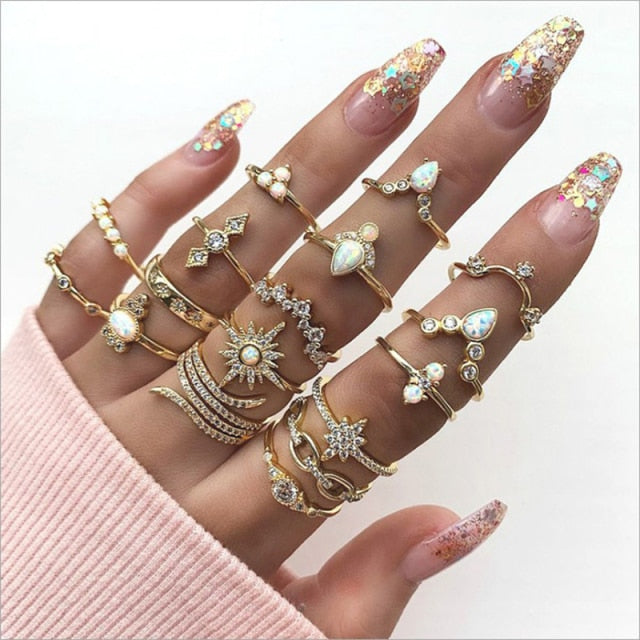 BowLift | Fashion Crystal Gold color  Geometric Knuckle Rings set