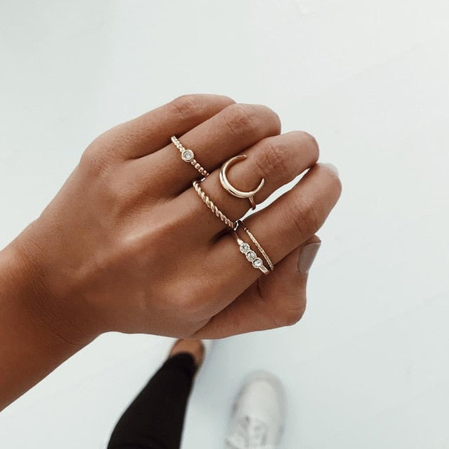 BowLift | Fashion Crystal Gold color  Geometric Knuckle Rings set