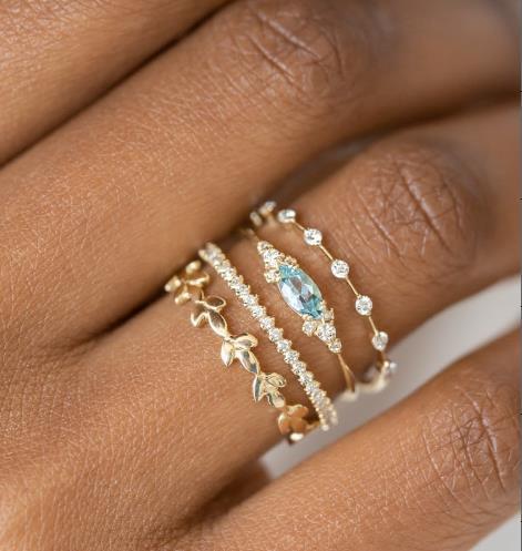 BowLift | Geometric Gold Color Combination Round Zircon Crystal Rings Set