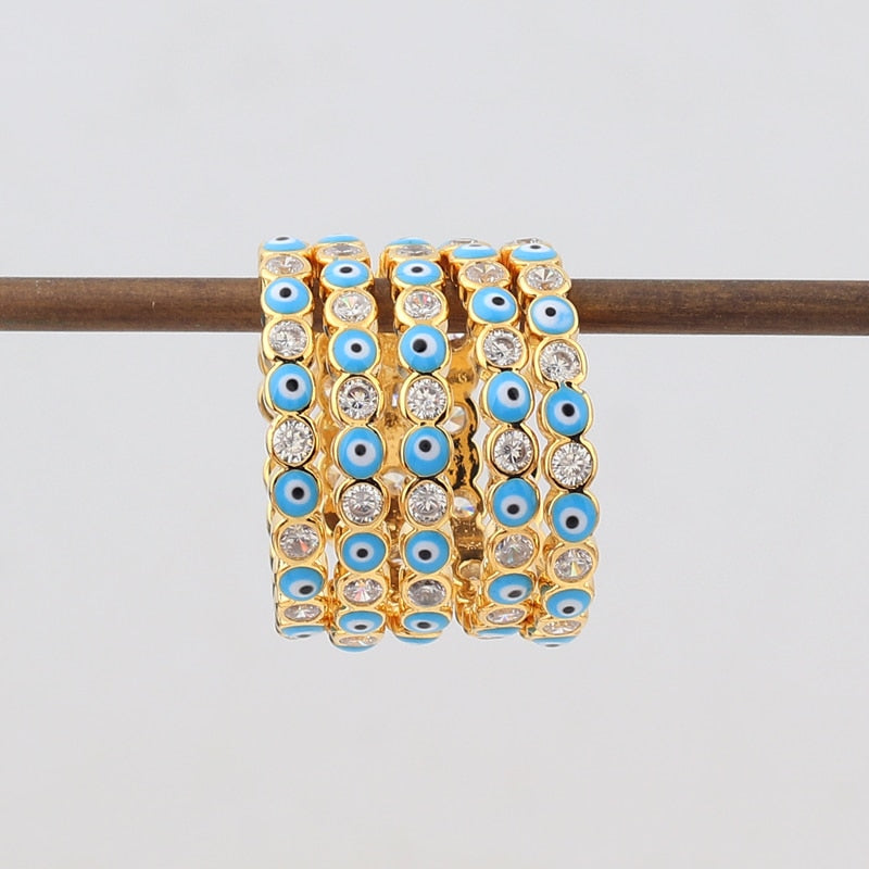 BowLift | Bohemian Rainbow Evil Eye Rhinestone Filled Gold Rings