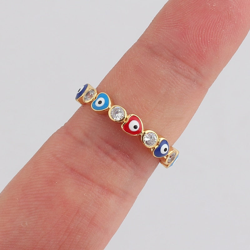 BowLift | Bohemian Rainbow Evil Eye Rhinestone Filled Gold Rings