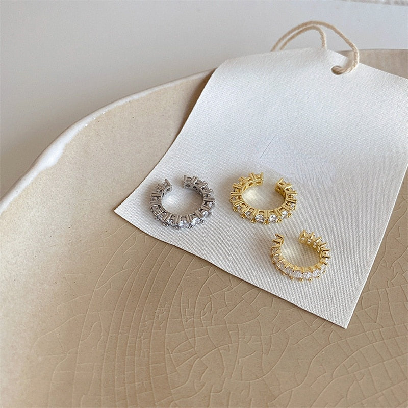 BowLift | Gold Silver Color Full CZ Crystal Ear Cuff Clip on Earrings