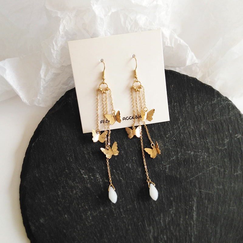 BowLift | Korean Style Retro Super Fairy Butterfly Tassel Long Clip on Earrings