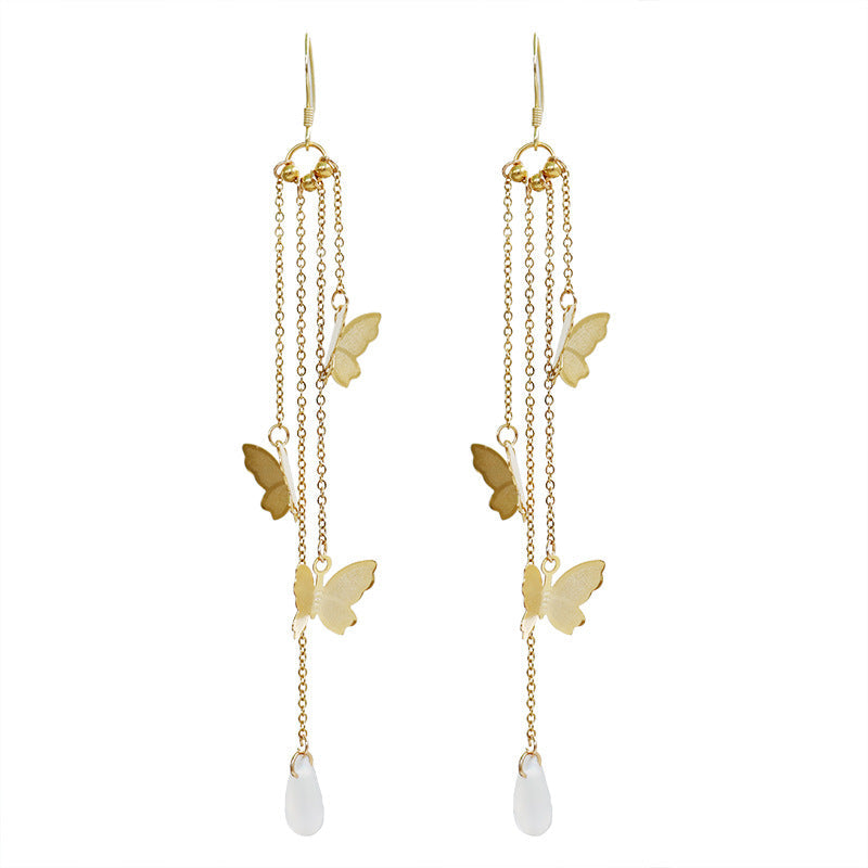 BowLift | Korean Style Retro Super Fairy Butterfly Tassel Long Clip on Earrings