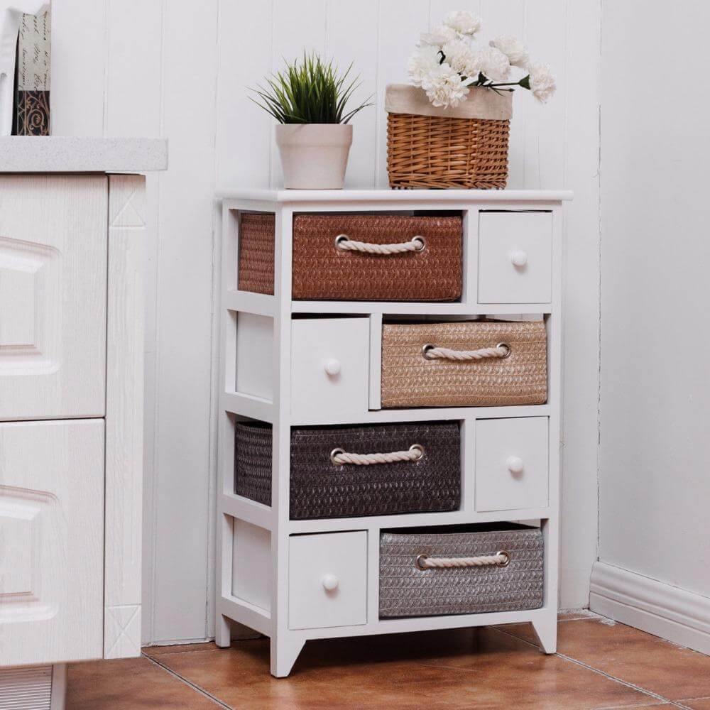 BowLift | Wooden 4 Drawer 4 Woven Basket Storage Cabinet