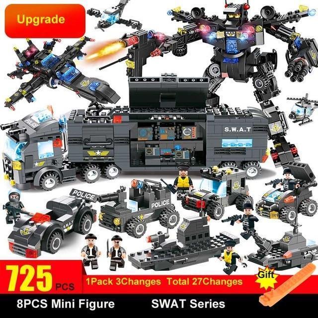 BowLift | 8 IN 1 Robot Aircraft Car City Police SWAT Building Block