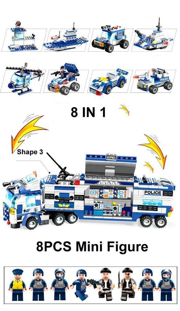 BowLift | 8 IN 1 Robot Aircraft Car City Police SWAT Building Block