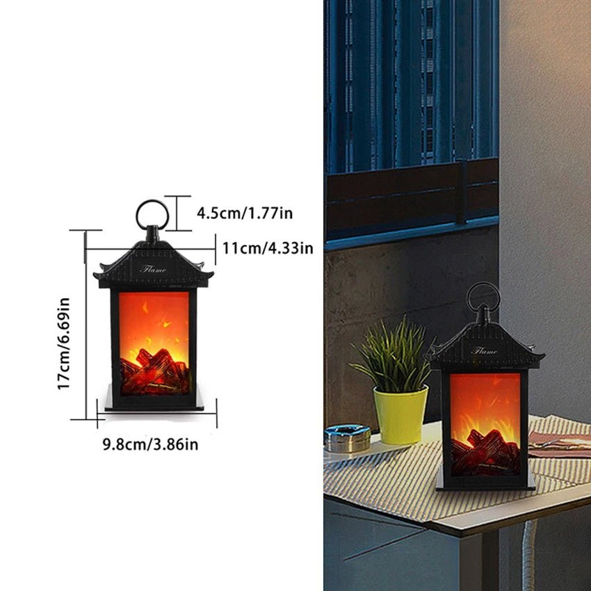 BowLift | Retro Fireplace Lantern – Flickering Flame Night Light for Christmas Charm, USB/Battery-Powered Holiday Décor