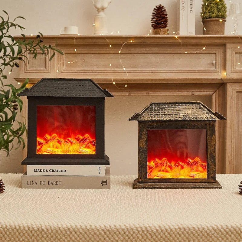 BowLift | Retro Fireplace Lantern – Flickering Flame Night Light for Christmas Charm, USB/Battery-Powered Holiday Décor