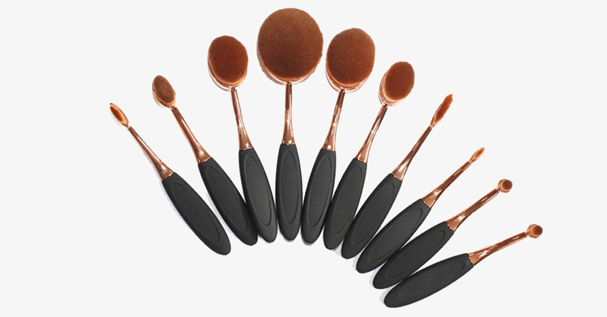 BowLift | Professional versatile black and gold oval makeup brushes - Set of 10