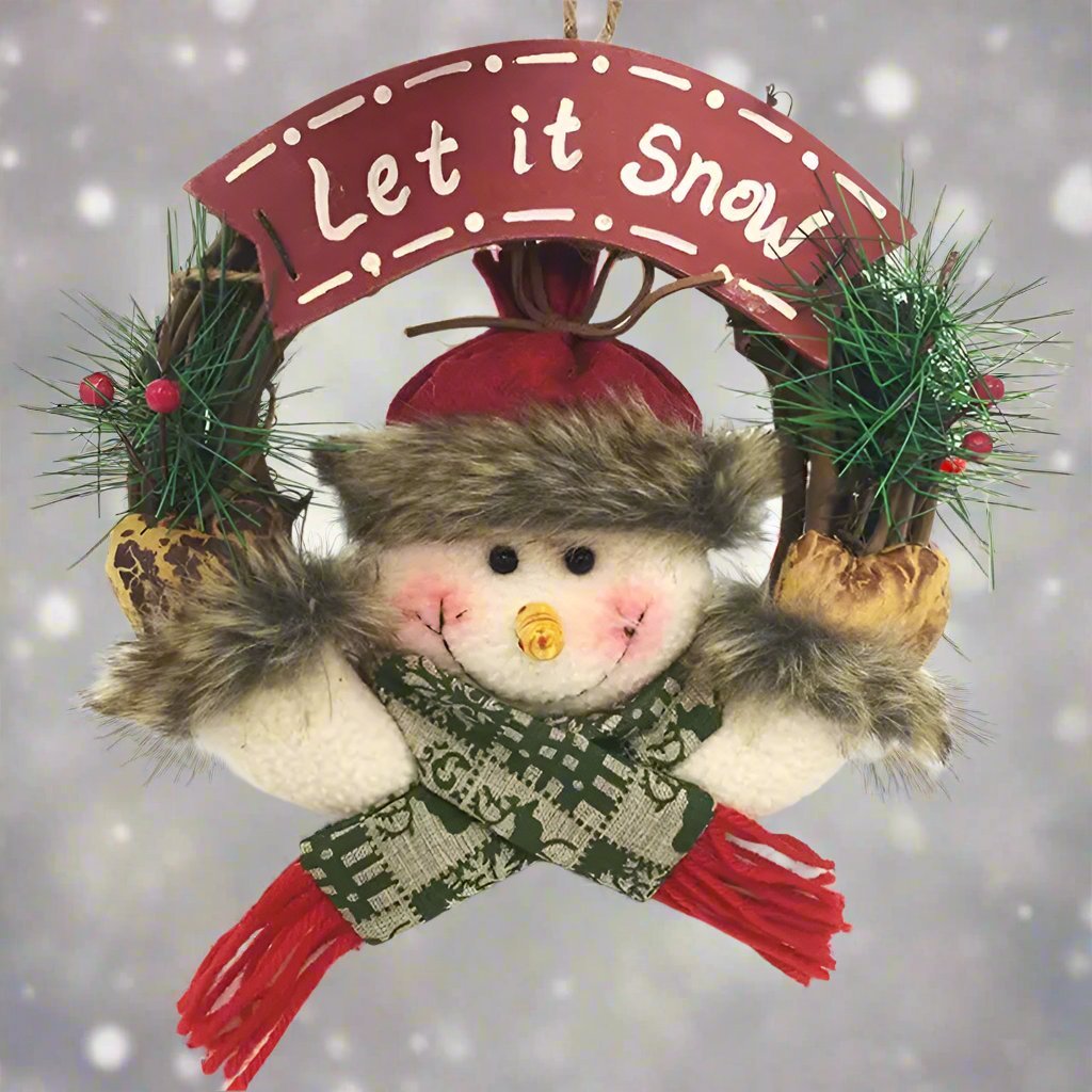 BowLift | Rustic Christmas Wooden & Rattan Wreath with Santa, Snowman, and Elk Dolls – Enchanting Holiday Charm Perfect Festive Door Ornaments