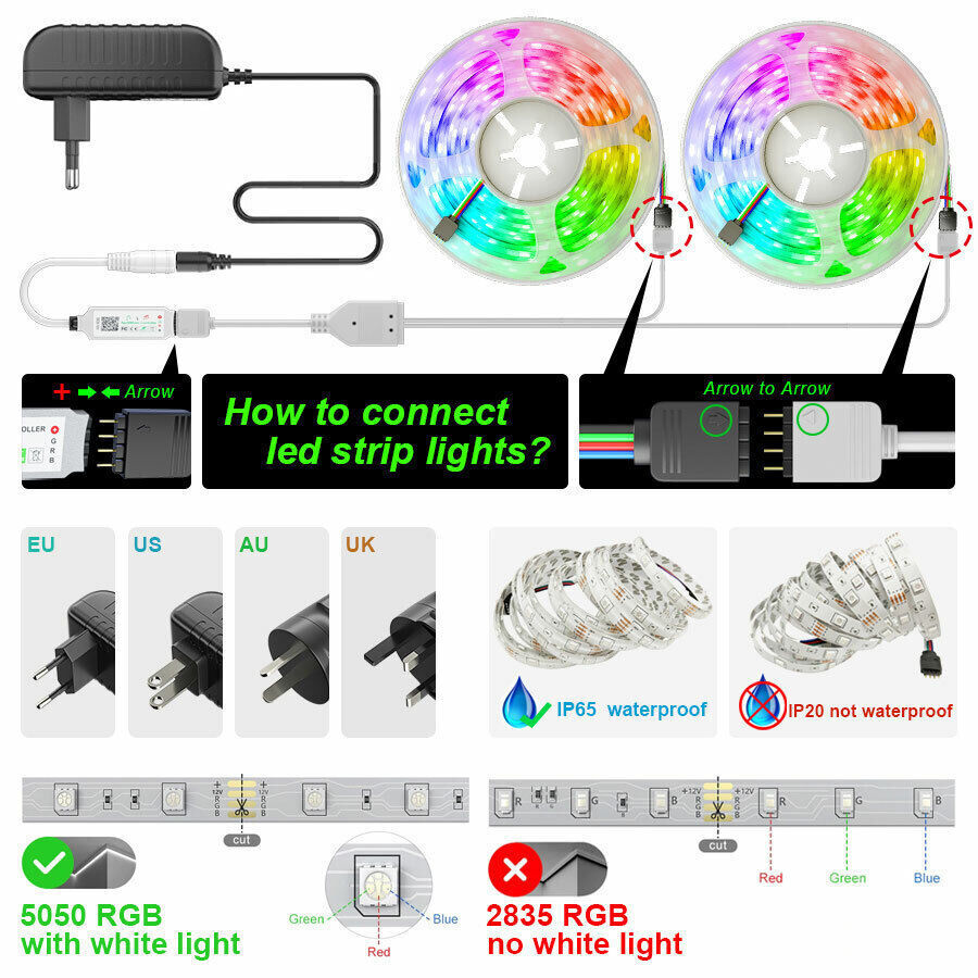 BowLift | LED Light Strip, 30 m, 15 m, Music Synchronization, Bluetooth, 5050, RGB Ambient Light with Remote Control