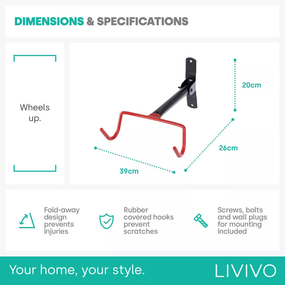 BowLift | Folding Bike Wall Hook – Space-Saving Bike Hook with Protective Hooks
