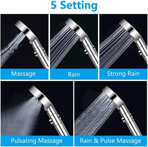 BowLift | 5-Mode Shower Head for Low Pressure | Stop Button for Easy Water Control