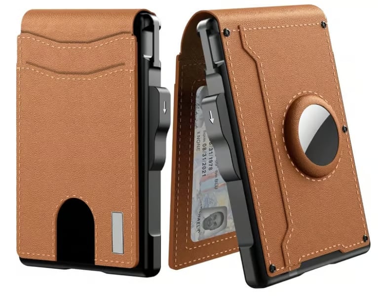 BowLift | Pop Up aluminum bag Money Clip Slim Leather Slots Credit Card Holder RFID Blocking Bifold Minimalist Wallet