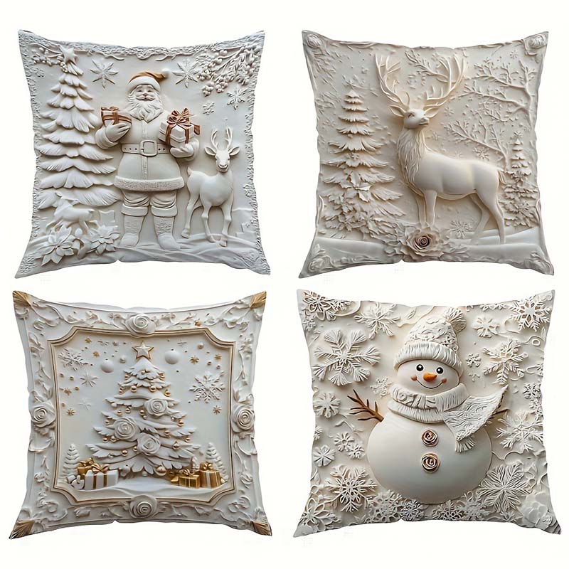 BowLift | CozyKerst 4-piece cushion cover set – warm holiday decoration for home and living room