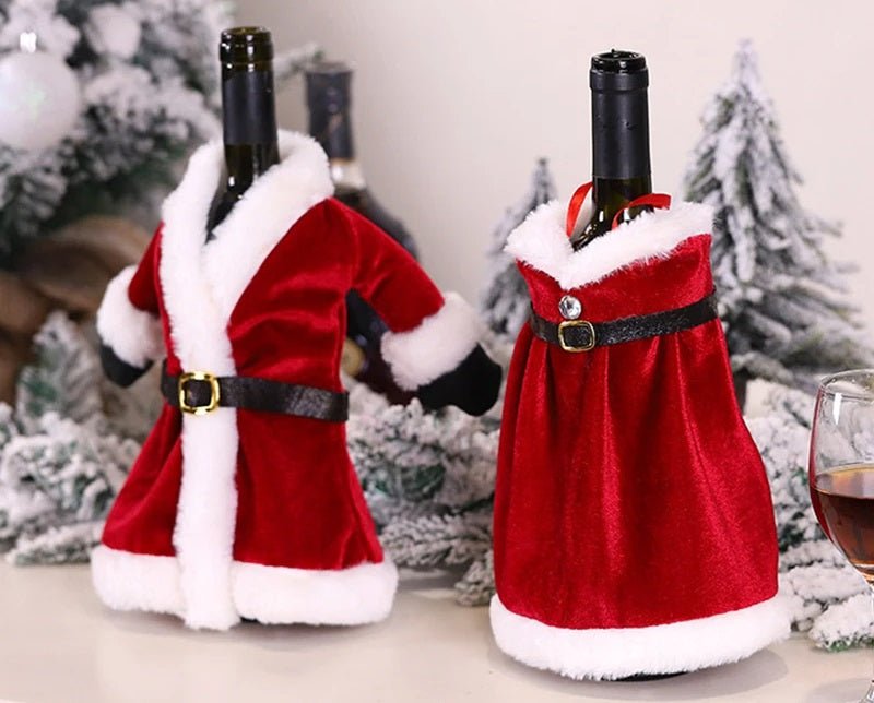 BowLift | Velvet Christmas Wine Bottle Covers – Stylish Dress Set for Festive Table Décor & Perfect Holiday Gifts