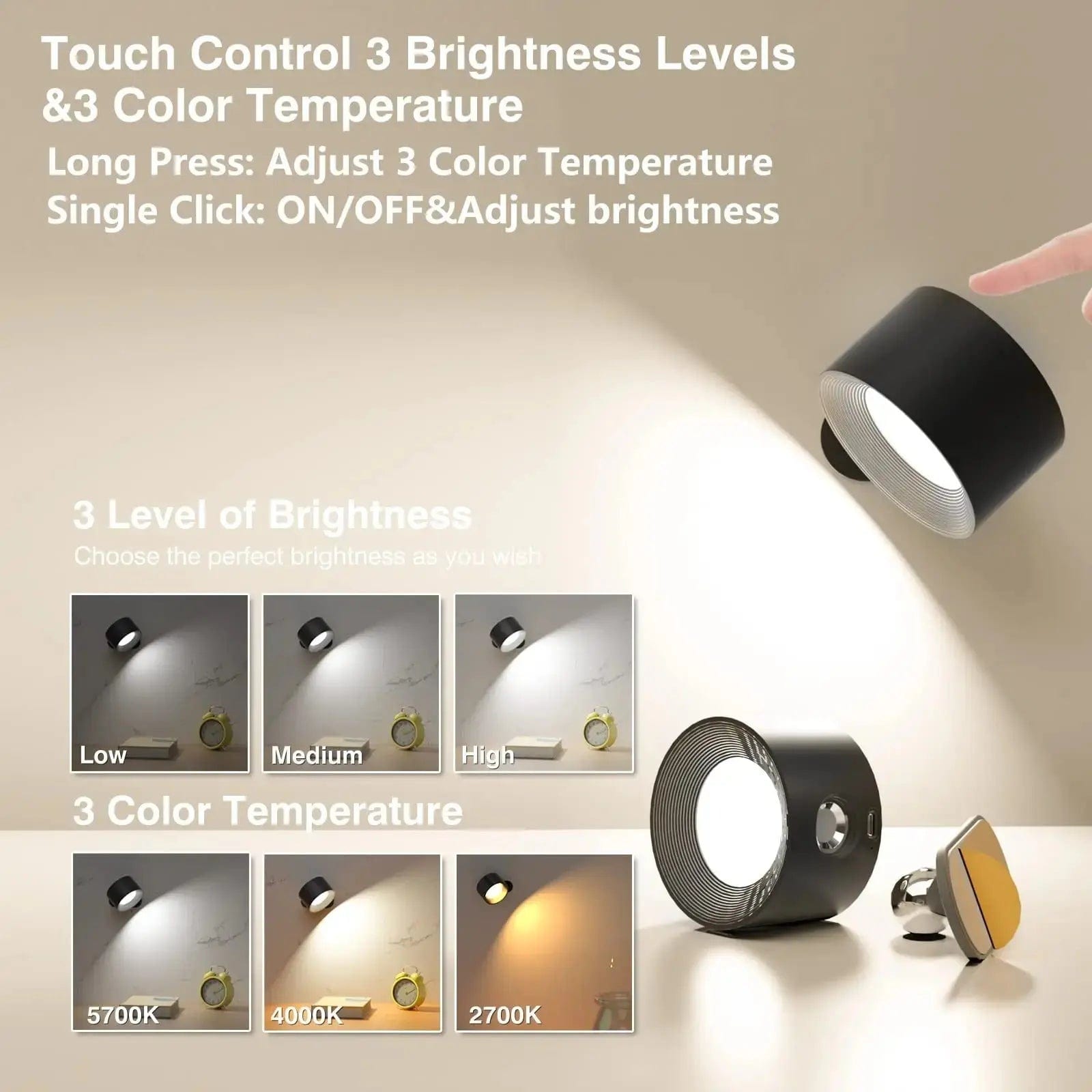BowLift | Battery Operated Wall Light | Rechargeable, 360° Adjustable & Wireless for Bedrooms, Hallways & Reading Corners