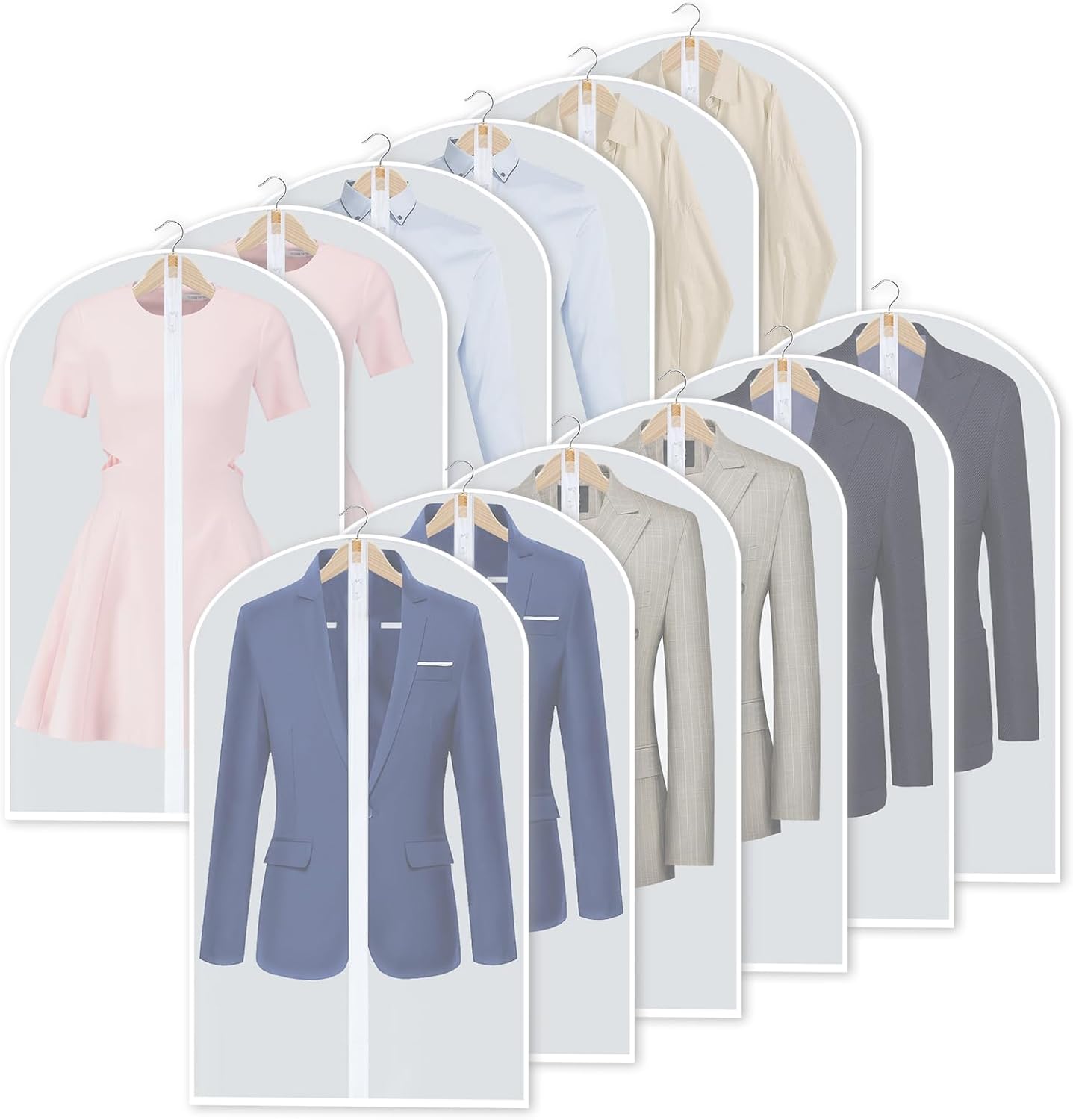 BowLift | PEVA Garment Cover Set – 12-Pack Hanging Clothes Bags in 3 Sizes (Buy 1, Get 1 FREE)