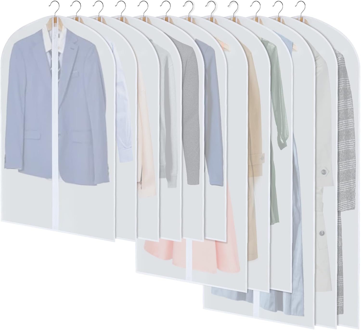 BowLift | PEVA Garment Cover Set – 12-Pack Hanging Clothes Bags in 3 Sizes (Buy 1, Get 1 FREE)