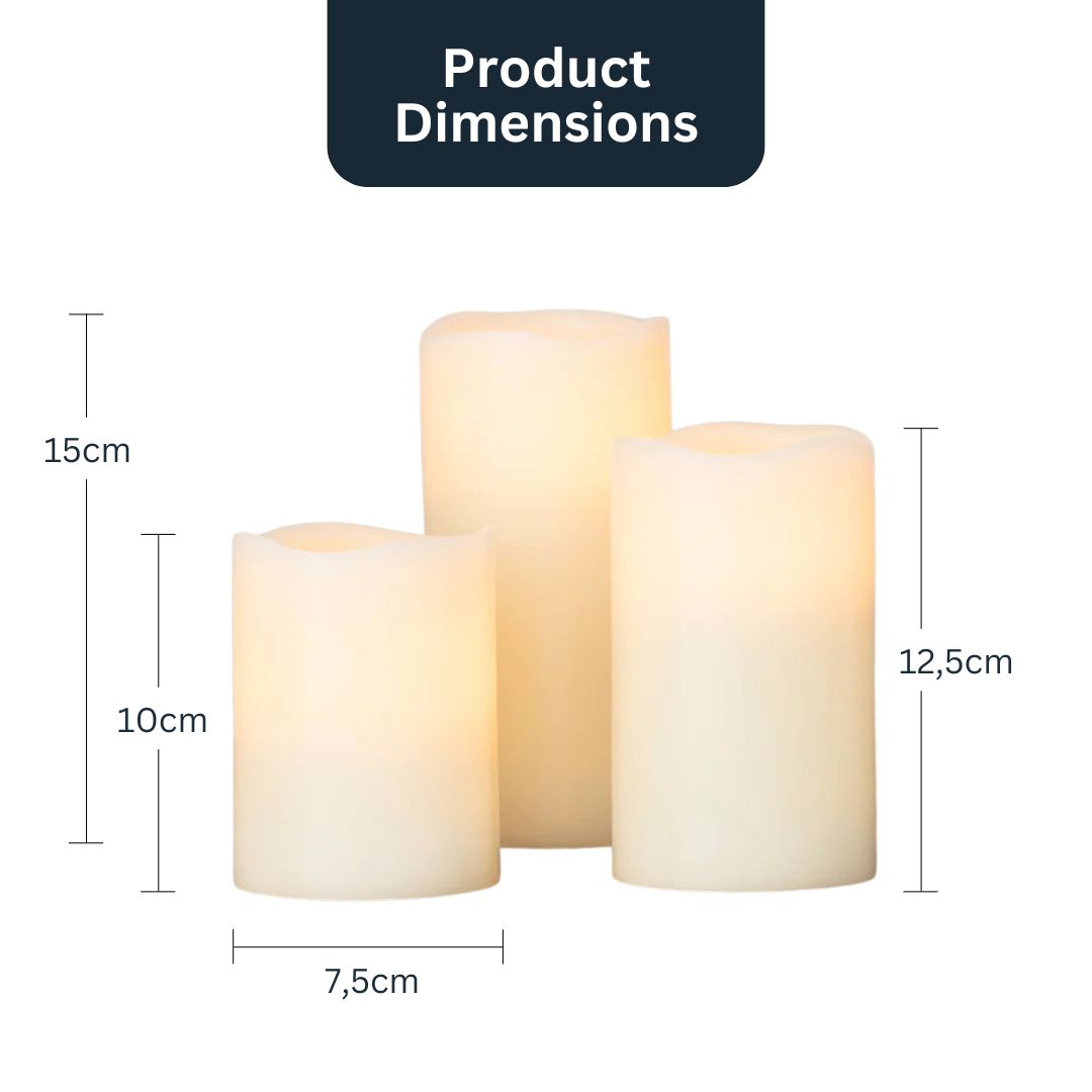 BowLift | Set with 3 tall flameless wax LED candles